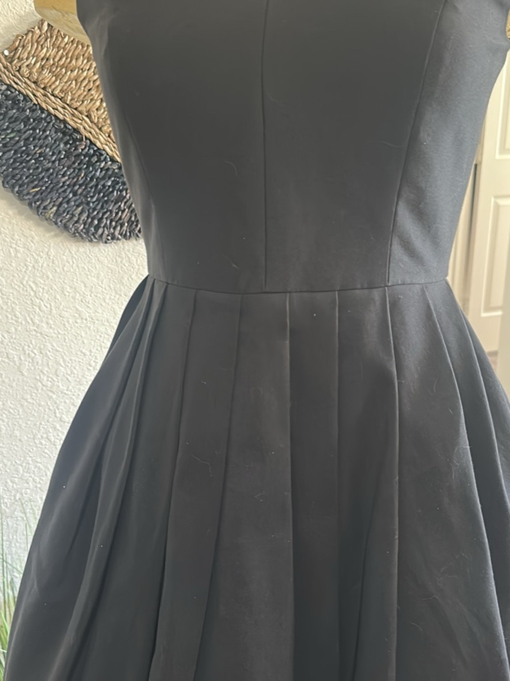 Halston Heritage Black Strapless Pleated A-Line Dress